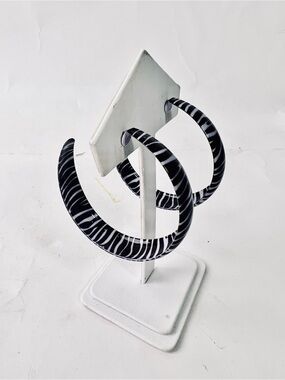 Vintage Black & White Zebra Stripe EnamelHoop Earrings Bold Statement